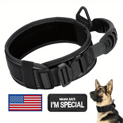 Tactical Dog Collar with Handle & Reflective Stitching – 2.6" Heavy Duty Nylon Collar for Medium & Large Dogs | M, L, XL