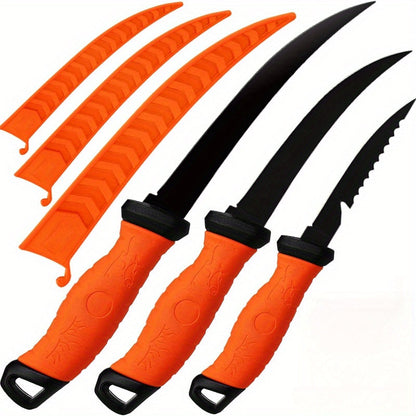 Stainless Steel Fishing Knife Set 3-Piece – 4.5 to 6.5 Inch Fish Fillet Knives for Camping, Fishing & Outdoor Use, Professional Fishing Tackle Tool Set, Ideal Fishing Gift for Men (Green)