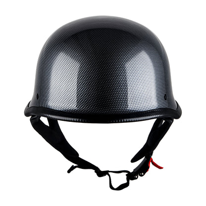 German Style Motorcycle Half Face Helmet – Novelty Skull & Carbon Fiber Design, UV Glossy Finish, Removable Washable Padding, Quick Release Buckle, Adult M/L/XL