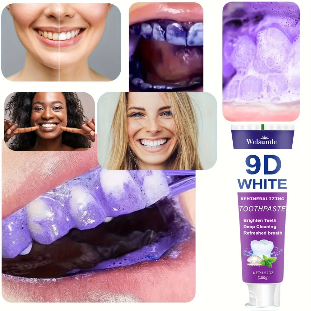 Remineralizing Toothpaste 4-Pack – 9D Purple Hypoallergenic Formula with Essential Oils, 400g Deep Cleaning Whitening Toothpaste for Sensitive Teeth, Gentle Gum Care & Fresh Breath, Daily Home & Travel Oral Hygiene