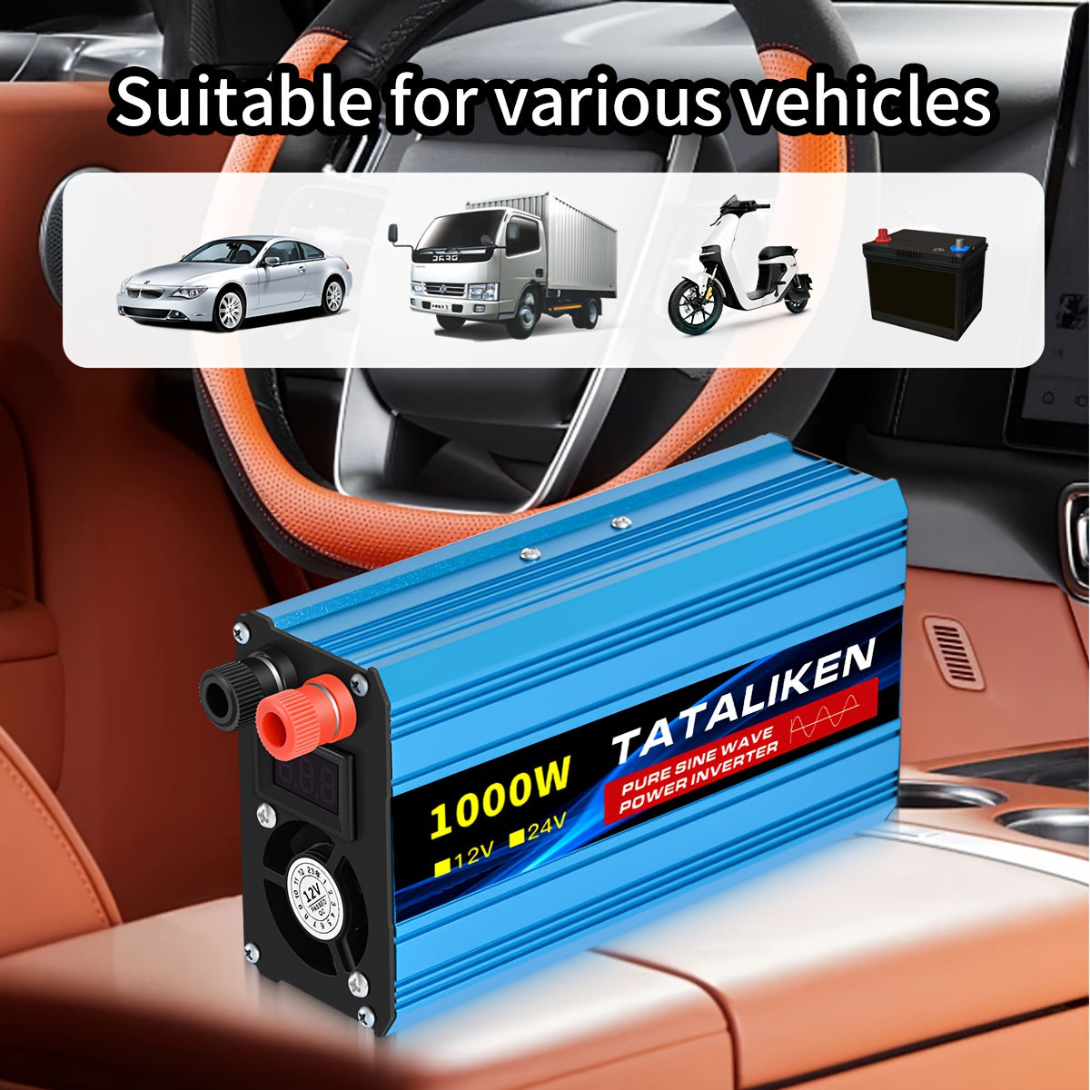 TATALIKEN Pure Sine Wave Inverter 1000W (peak) / 5000W (peak) Power, 12V/24V to 110V DC to AC, for Power Outages, Camping, Backup, And Automotive Accessories, Without Battery
