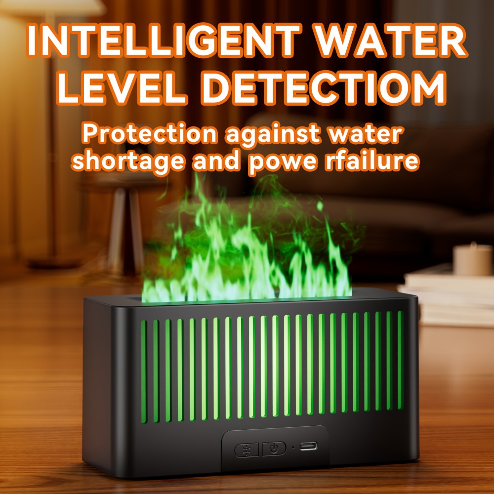 Flame Humidifier with 7-Color Simulated Fire Effect | USB Aromatherapy Essential Oil Diffuser & Cool Mist Humidifier for Living Room, Bedroom & Office | Atmosphere Decor Gift | Black & White