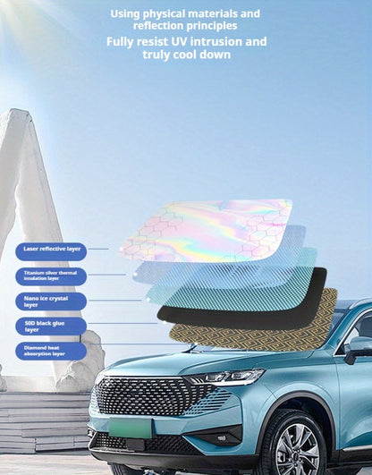 Laser Insulation Windshield Sunshade 5-Layer Thickened Front Window Heat Blocker Diamond Pattern Gold Black Fits All Vehicles Ford F150 Toyota Tundra Sienna UV Sun Protection Car Heat Shield