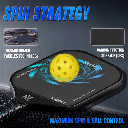 Carbon Fiber Pickleball Paddle T800 Thermoformed – 16mm Double Foam EVA Core, Elongated Racket for Spin, Power & Control – Includes Cover & Eraser, Gift for Men & Women