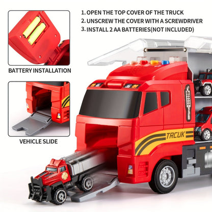 Fire Truck Toy Set for Kids Ages 3-6 – Die-Cast Metal Carrier Truck with Play Mat, Emergency Vehicle Collection, Birthday Christmas Gift for Boys Girls