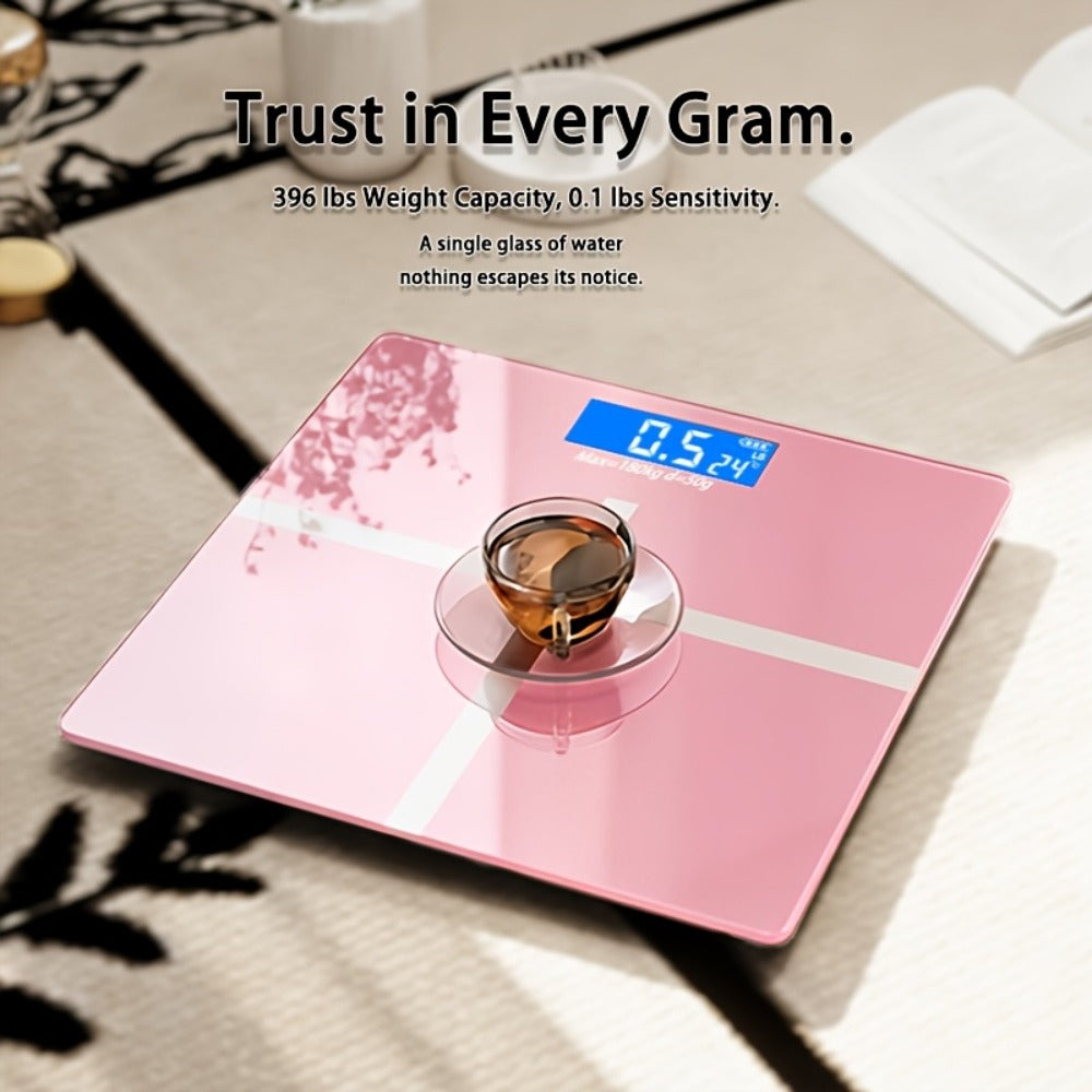 Digital Bathroom Scale High Precision – 396 lb Capacity Electronic Weight Scale with LCD Display, Available with Tape Measure & Storage Rack, Compact Body Weight Scale for Home Bathroom & Fitness