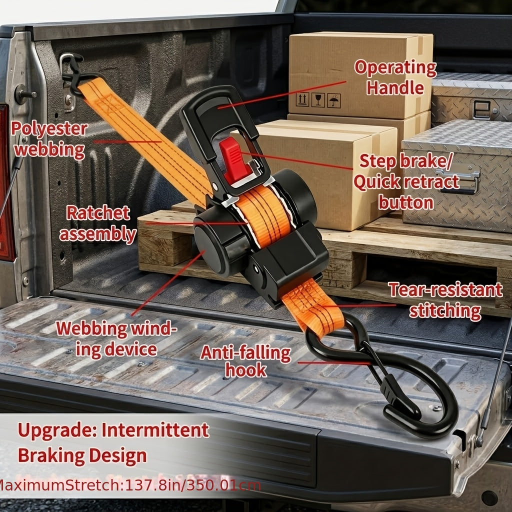Automatic Retractable Ratchet Strap, Speed Control for Retrieval, Available in 2 Specifications, Hook Lock And Storage Bag for Securing Goods, Motorcycle Transportation And Towing, The Best Gift Choice for Christmas And Festive Occasions