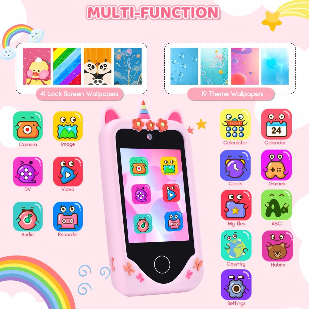 Kids Toy Phone Touch Screen HD Dual Camera with 32GB SD Card – Smartphone Toy for Girls Ages 3-10 Travel Toy – Birthday Christmas Gift Pink Purple