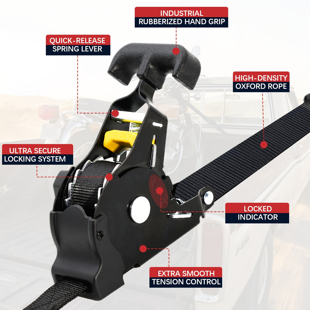 Set of 2pcs Retractable Ratchet Tie-Down Straps, Featuring Automatic Self-Locking Mechanism, High-Density Oxford Fabric Webbing, And Automatic Webbing Retraction. Suitable for Securing Cargo on Trucks, Trailers, Motorcycles, Appliances