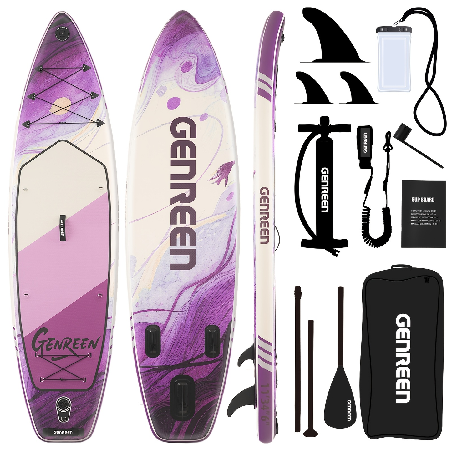 11ft SUP Board Inflatable Stand Up Paddle Board – Non-Slip Deck, Wide Stance, Heavy-Duty for Adults Beginners Experts, Yoga Fishing Lake Ocean River, Travel Backpack Included