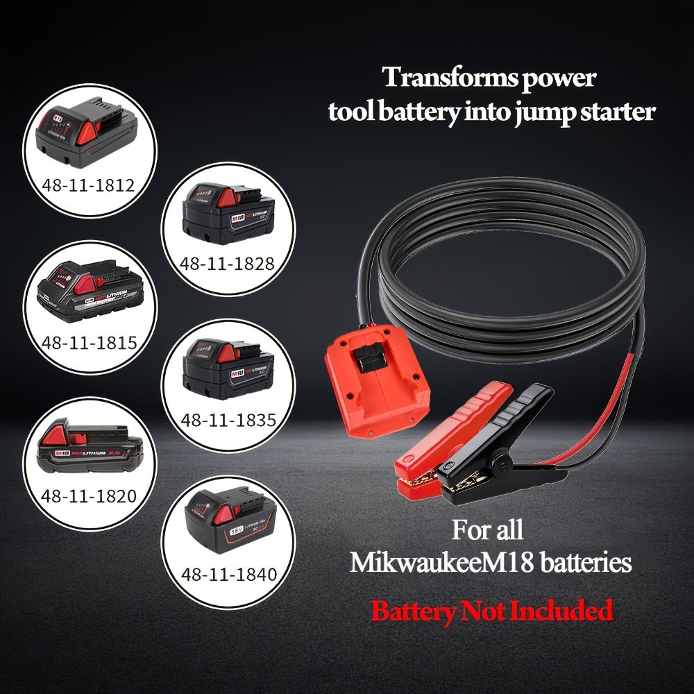 Jump Starter Cable Clip for 20V Tool Battery - 8AWG 5.9FT Portable Car Boost Cable 12V-24V, No Internal Battery Needed