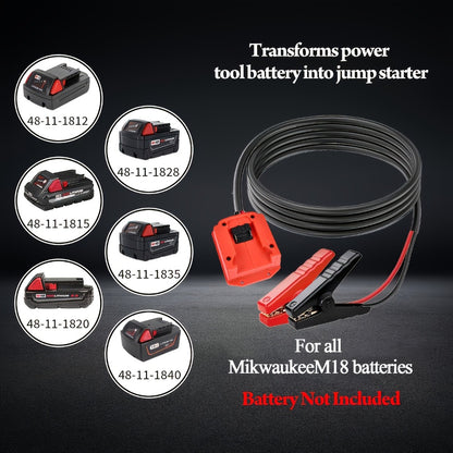 Jump Starter Cable Clip for 20V Tool Battery - 8AWG 5.9FT Portable Car Boost Cable 12V-24V, No Internal Battery Needed
