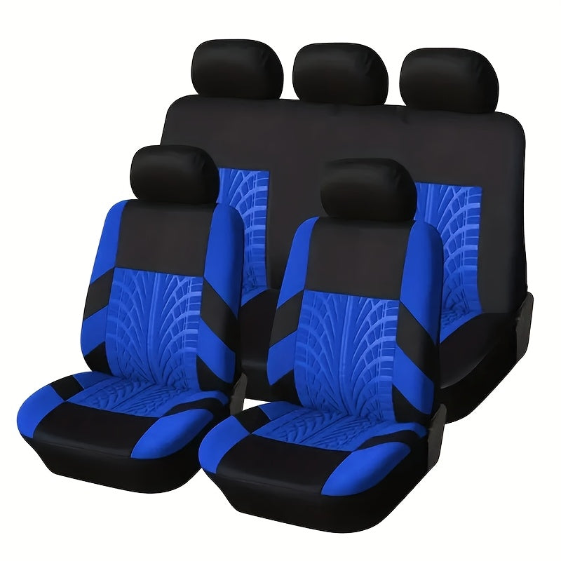 (Full Enclosure) 5-seat Fashion Tire Track Details Car Seat Covers, Suitable for Most 5-seat Models On The Market, Breathable Fabric.