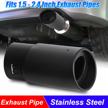 Exhaust Tip Stainless Steel – Universal Fit 1.5"-2.4" Pipe | Muffler Tail Pipe Tip for Cars & Trucks | Noise Reduction & Performance Enhancer | Easy Clamp Install