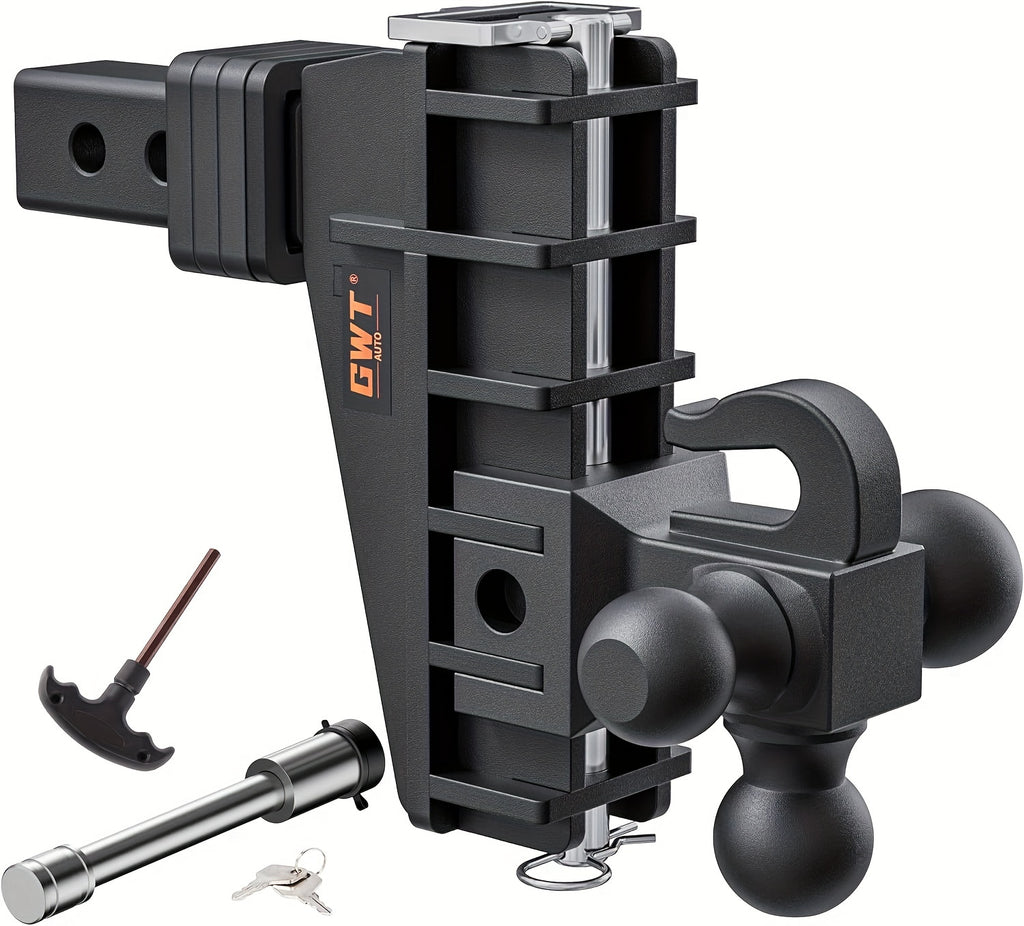 Adjustable Trailer Hitch 2 Inch Receiver 6 Inch Drop with Hook Solid Tri-Ball 17000 LBS GTW-Class 3 Tow Hitch for Heavy Duty Truck
