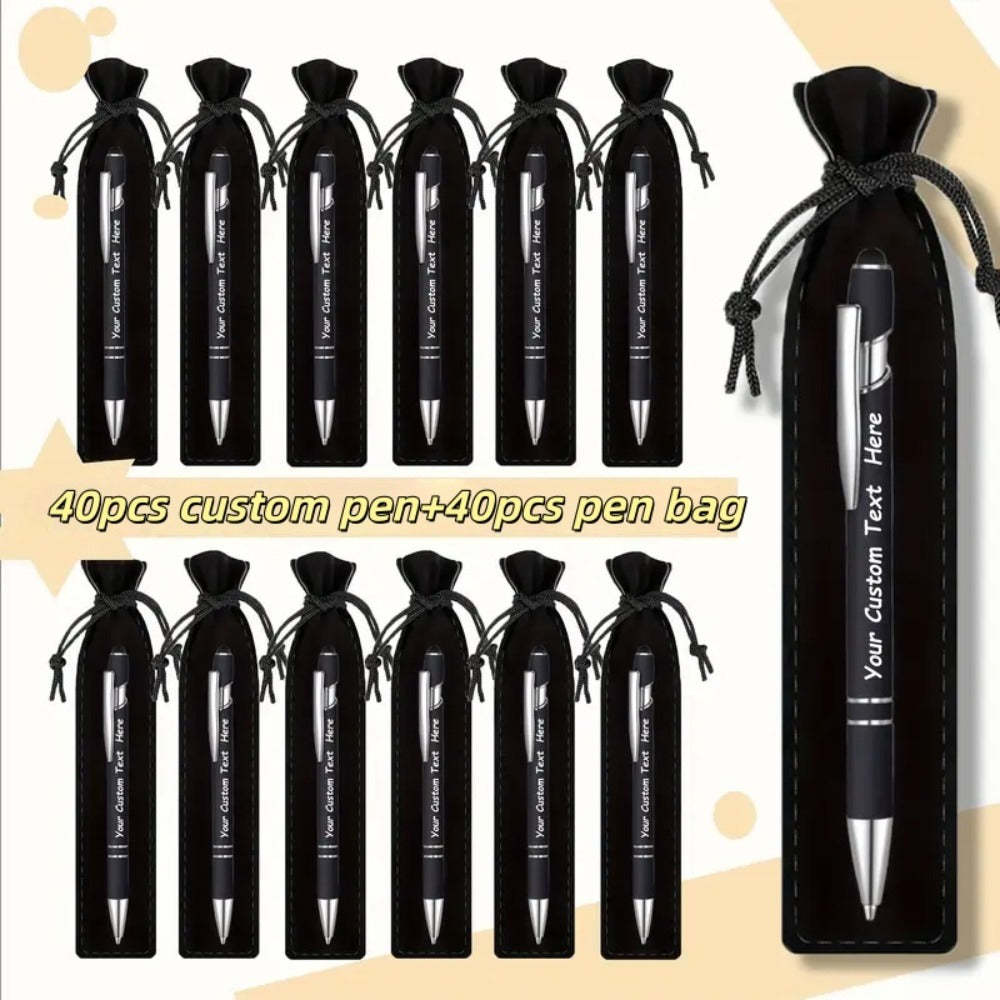 Custom Ballpoint Pens with Pencil Pouch Bulk Set – Personalized Ballpoint Pen Pack for Corporate Gifts, School Supplies, Office Promotions | 20/30/80 PCS Customized Pen & Bag Bundle