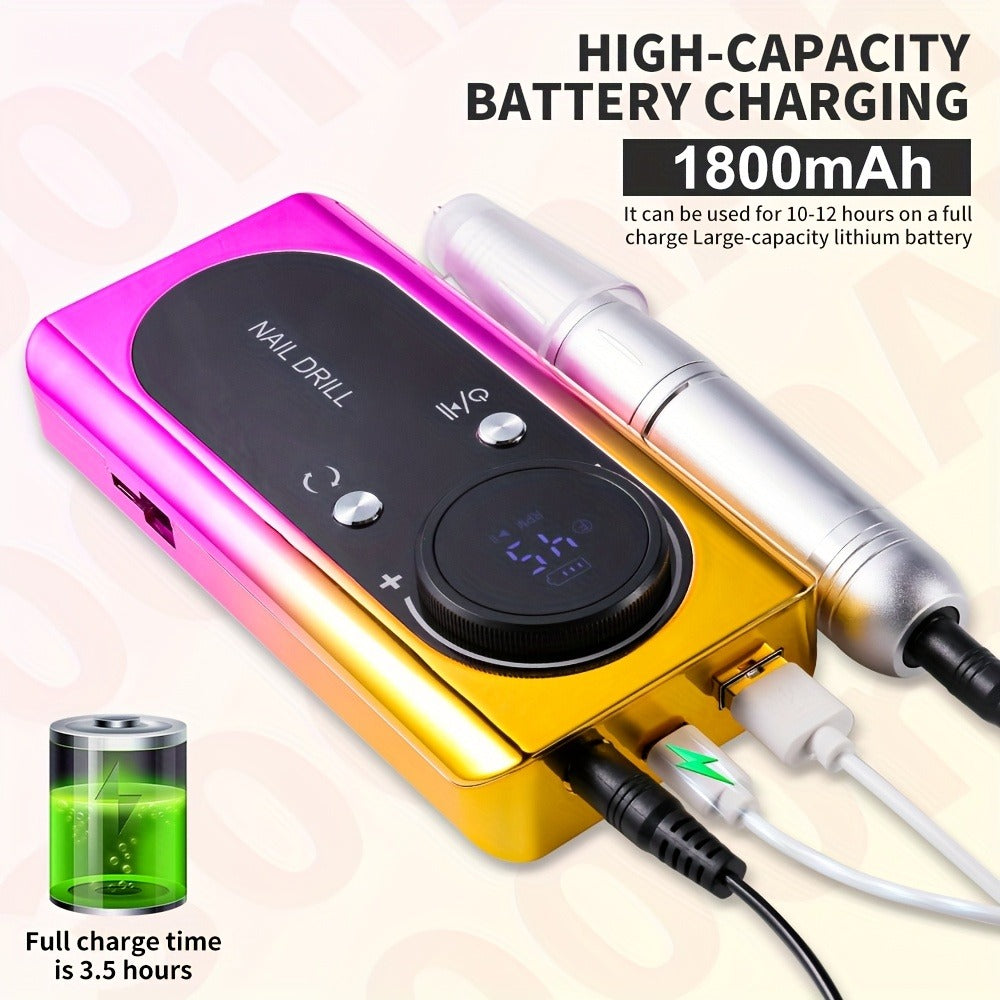 Electric Nail Drill Machine 45000RPM with LCD Display — Rechargeable Cordless E-File Professional High-Speed Nail Sander for Acrylic Gel Polish Natural Nails, Salon & Home Manicure Pedicure Tool
