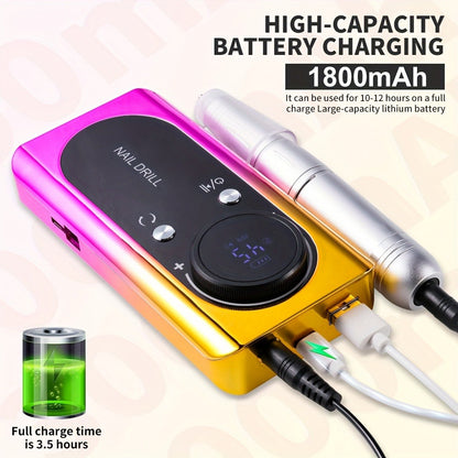 Electric Nail Drill Machine 45000RPM with LCD Display — Rechargeable Cordless E-File Professional High-Speed Nail Sander for Acrylic Gel Polish Natural Nails, Salon & Home Manicure Pedicure Tool