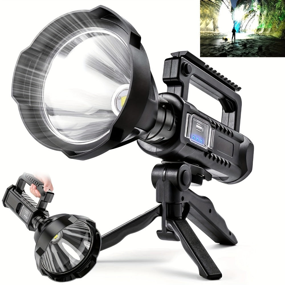 XHP90 High Power LED Flashlight USB Rechargeable Powerful Spotlight Searchlight – 4 Modes, Camping Lantern Torch with Bracket for Fishing Camping Hiking Hunting Outdoor Adventure Patrol