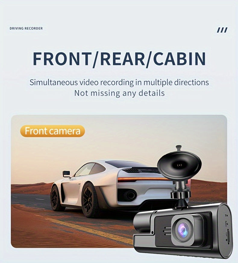 Front 4K And 4K Internal Plus 1080P Rear Free 32GB Memory Card, 3-Channel Driving Recorder, High-Definition Resolution, Ultra-Wide-Angle Reversing Vision, Real-Time Recording, with Airborne Black Box, High-Definition Night Vision, G Sensor