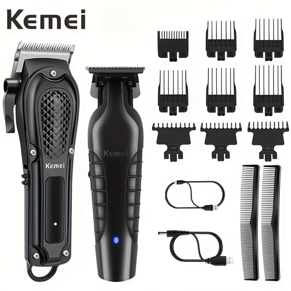 Kemei Hair Clipper & Beard Trimmer Set for Men — Professional Grooming Kit with Reciprocating Shaver, USB Rechargeable, Home & Salon Use, Father's Day & Birthday Gift for Dad