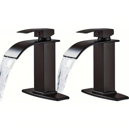 Waterfall Bathroom Sink Faucet, Single Hole or 3-Hole Mixer Tap with 6" Deck Plate, Ceramic Valve, Vanity Faucet for Farmhouse RV Bathroom, Brushed Gold Matte Black Nickel Chrome