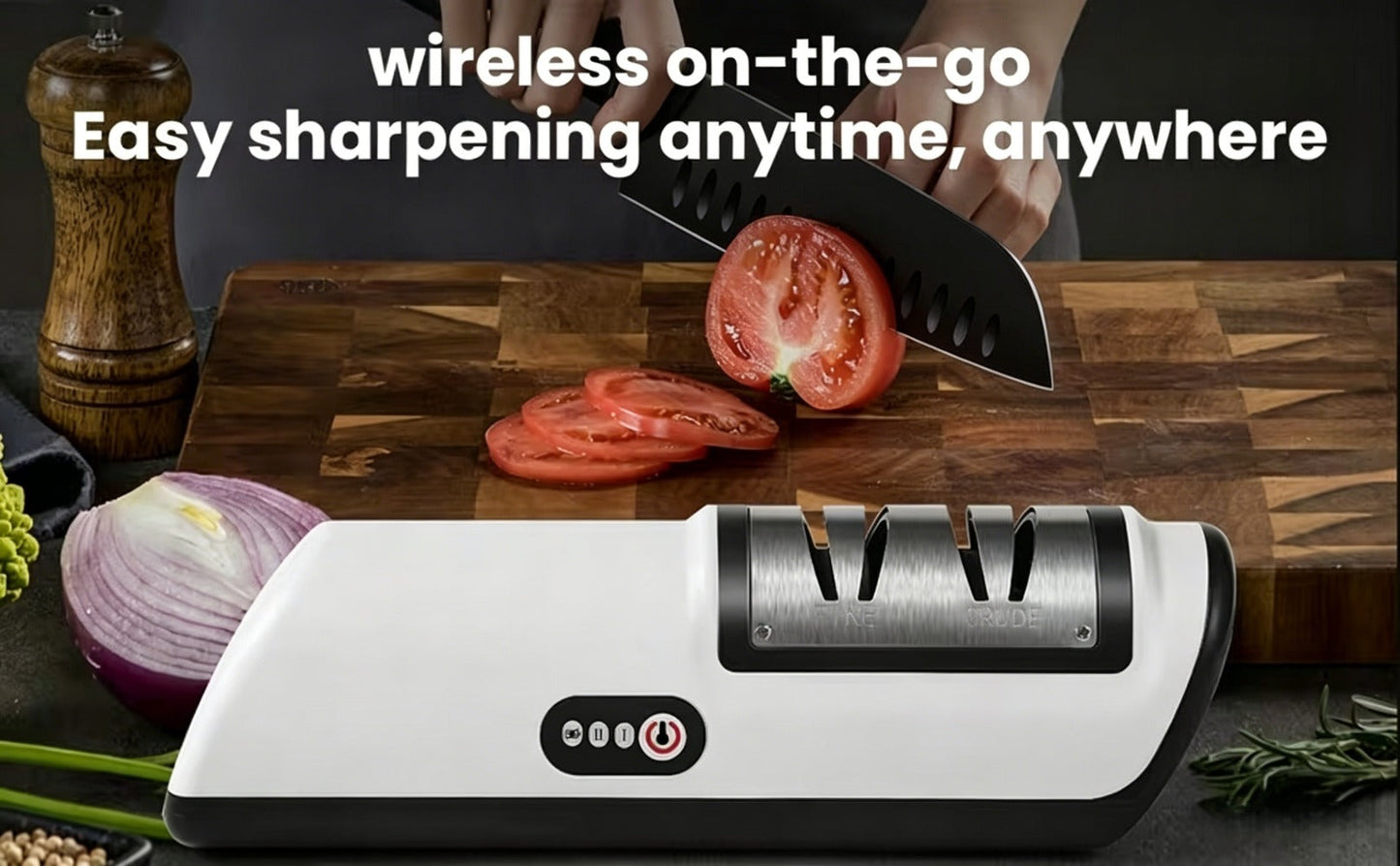 Electric Knife Sharpener USB Rechargeable Professional Knife Grinder & Polisher – Fast Sharpening for Chef Knives, Fruit Knives & Kitchen Blades, Portable Cordless Design for Home & Outdoor Use