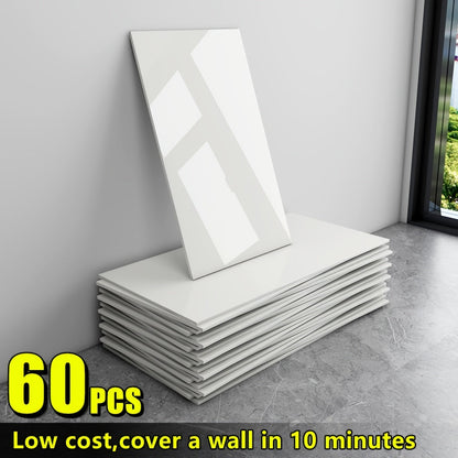 Marble Peel and Stick Wall Panels Self-Adhesive 3D Decorative Tiles - Glossy Marble Sheets for Bathroom Kitchen Living Room - Removable Vinyl Planks White Grey Black Imitation Stone DIY Home Decor
