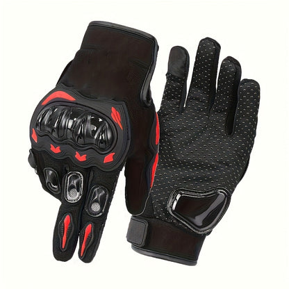 Motorcycle Gloves Full Finger Touchscreen – Hard Knuckle Protection, Breathable Knit, Cycling & Outdoor Riding, Sizes M–XXL, Black & Red