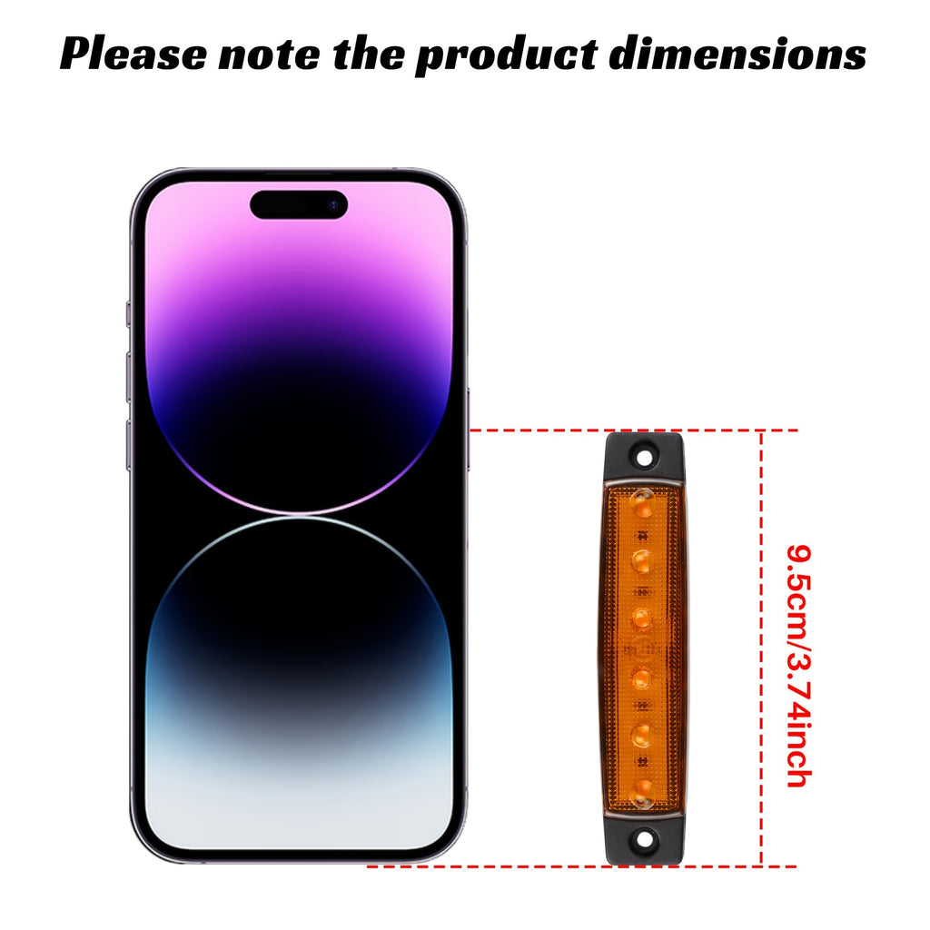 20pcs 12V (10 Red&10 Amber) 3.8" 6 LED Front Rear Side Marker Indicator Lights LED Lamp Indicator for Car Truck Trailer Lorry Bus -Bus Indicator Lights, Trailer Safety Lamps, Vibrant Lighting, High Brightness Leds, Durable Protective Casing
