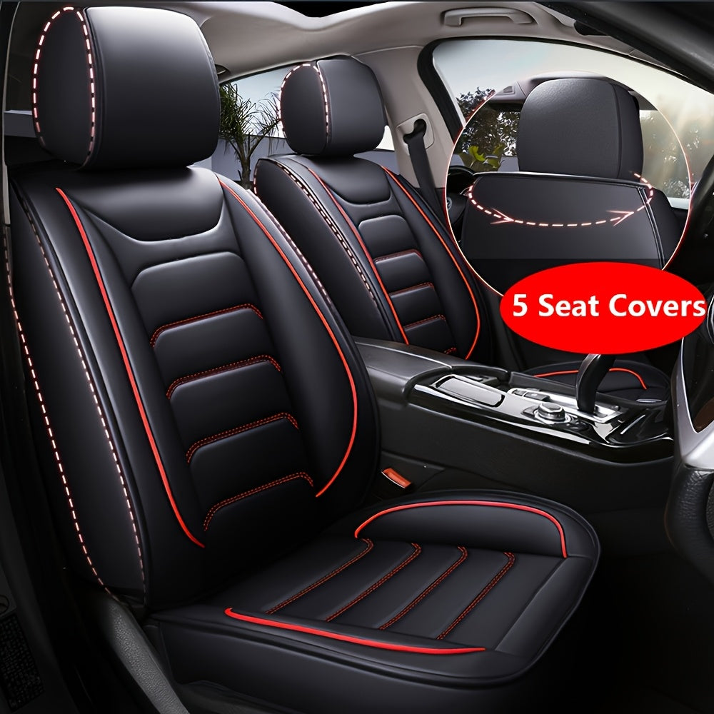 5-Seat Full Set Faux Leather Car Seat Covers - Waterproof All-Weather Protection, Full Surrounded Cushion Protector with Soft Foam Padding, Precise Fit for Cars, Trucks, Sedans & SUVs - Easy Installation, Durable Automotive Interior Accessories (Ideal Chr