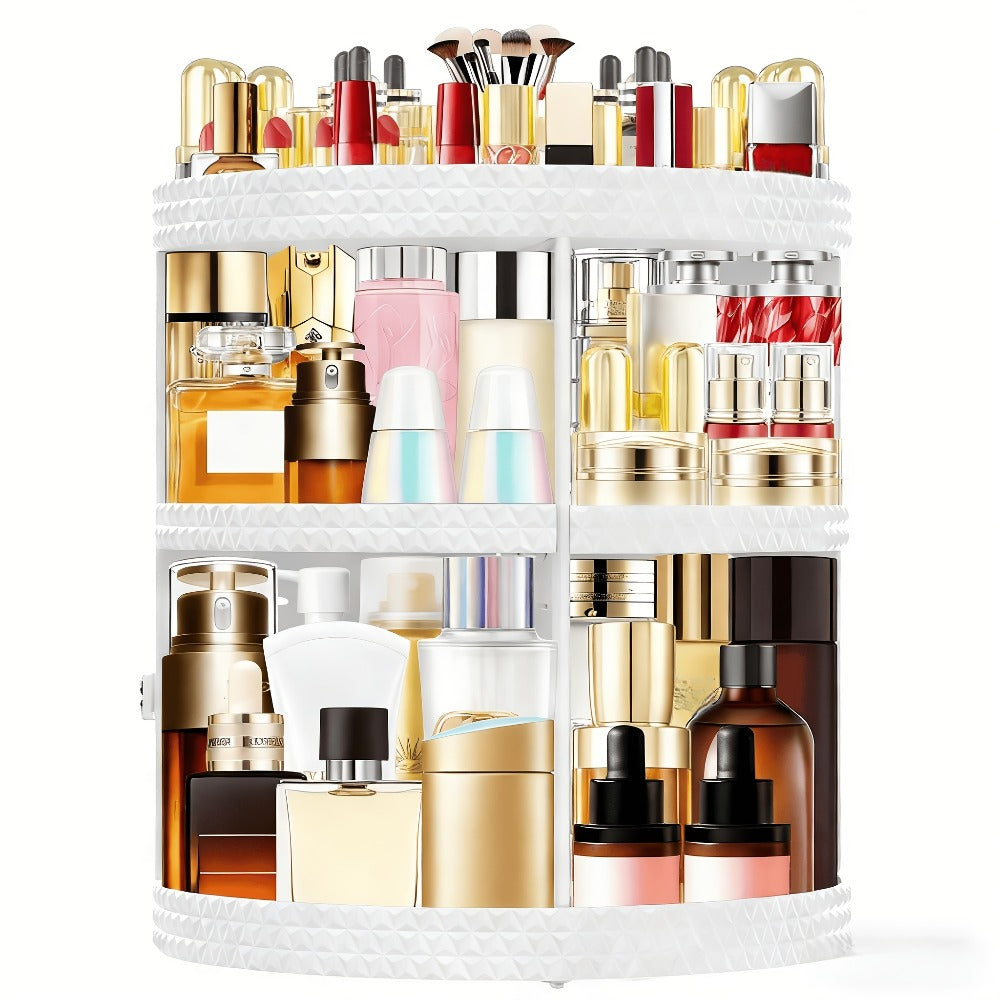 Rotating 360 Makeup Organizer Spinning Cosmetic Storage Display Rack 7 Adjustable Layers Large Capacity Skincare Holder for Vanity Countertop Bathroom Dresser White Blue Gray