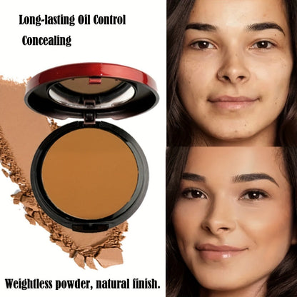 Pressed Powder Foundation Contour Matte Ful1l Coverage Oil Control Waterproof | 6 Shades Light to Dark | Blending Puff Included | 1-Pack & 2-Pack Duo Set Available