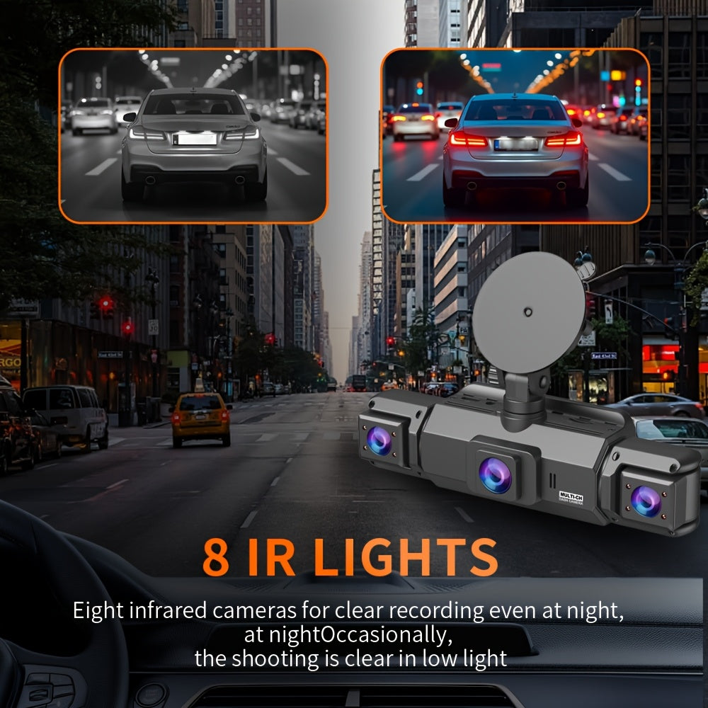 4K Car DVR 360° Rotary Driving Recorder | No Memory Card/Free 32GB Memory Card | Night Vision | 4-channel Car Camera Front 4K | Back Left Right 3 Cameras Are 1080P Recording | 24-hour Cycle Recording And Parking Monitoring, Rearview Camera