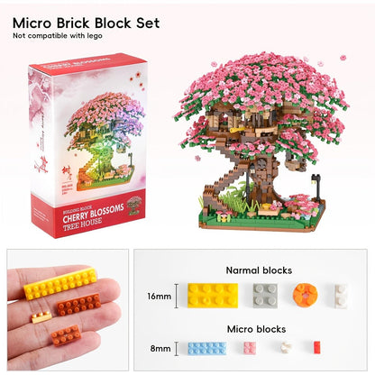 Sakura Cherry Blossom Tree House Building Blocks 1020-2028pcs – DIY Mini Brick Assembly Collectible Display Model, Relaxing Creative Gift for Adults Teens Girls Boys, Birthday Christmas Home Decor