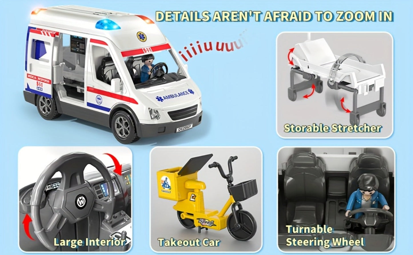 Ambulance Toy Playset for Kids Ages 3-8 – Realistic Friction-Powered Emergency Vehicle with Flashing Lights & Siren Sound, Durable Design, Birthday Holiday Gift for Boys & Girls