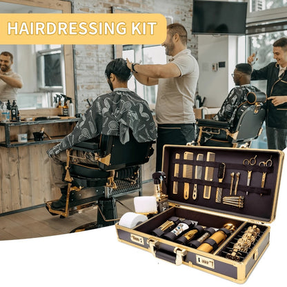 Professional Barber Bag Travel Case for Hair Stylists & Barbers — Portable Tool Carrying Case for Clippers, Scissors & Grooming Kit, Spacious Durable Mobile Barber Station Organizer, Black & Golden