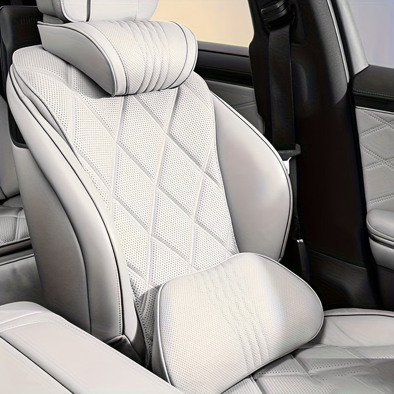 Luxury Car Neck Pillow, Napa Leather Headrest, Seat Cushion, Neck Support Pillow, Car Seat Cushion, Comfortable And Breathable, Lumbar And Neck Support, Exquisite Embroidery, Suitable for All Seasons, Car Interior Decorative Additions