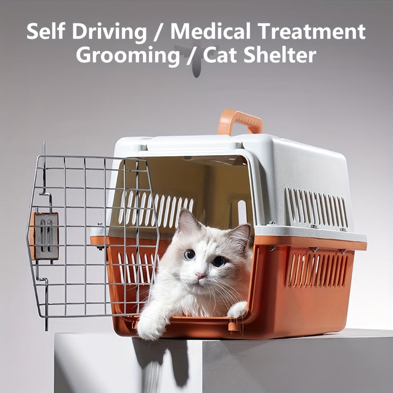 Hard Sided Pet Carrier Airline Approved - Durable Travel Crate for Cats and Dogs Up to 14 Pounds, Ventilated Hard Shell Kennel for Air and Road Travel, Secure Locking Door, Available in Orange Blue Grey