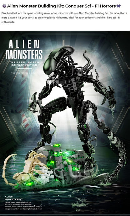 Alien Beast Building Blocks Set 958pcs – Sci-Fi Movie Character Model Kit, Black ABS Bricks, STEM Toy for Kids Teens & Adults, Cool Birthday Christmas Gift Display Collectible