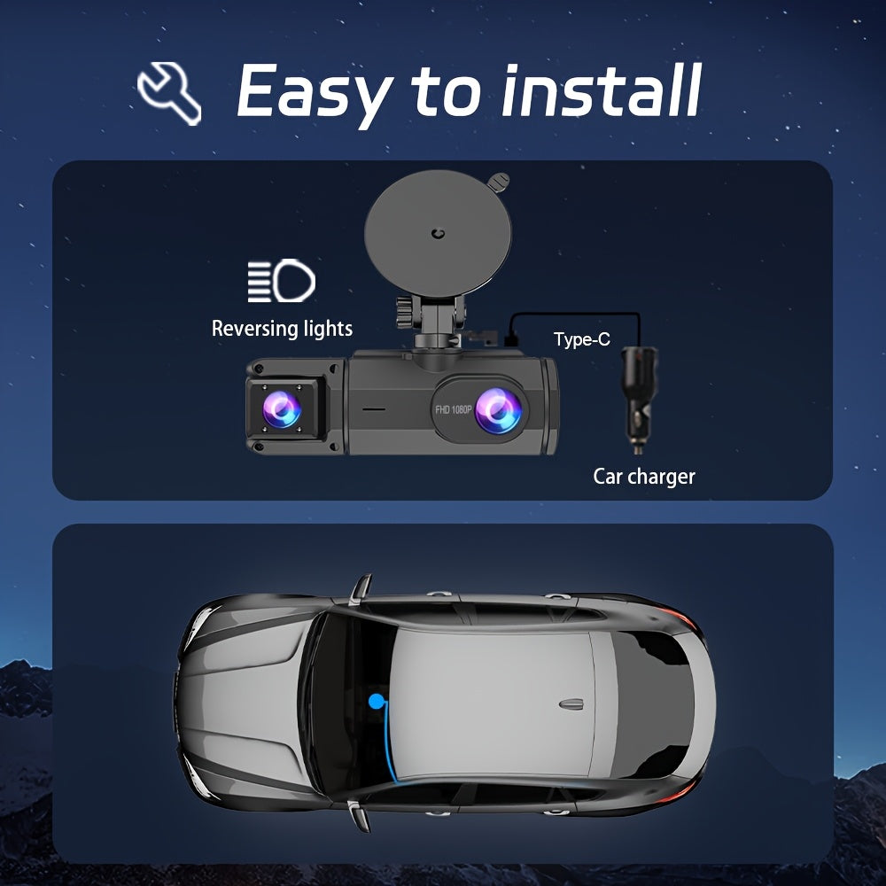 1080P HD Front And Rear Dual-Camera Dash Cam, Equipped with a 2-Inch IPS Screen, 170° Front Wide Angle And 140° Rear Wide Angle, ADAS Driving Assistance, G-Sensor, Loop Recording, Night Vision, 24-Hour Parking Mode - SD Card Not Included