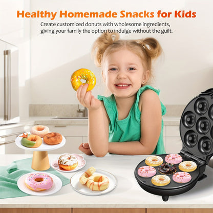 Mini Donut Maker Machine 7 Slots - Non-Stick Electric Donut Maker for Kids, Quick Breakfast Snack Dessert Baking, Makes 7 Mini Donuts