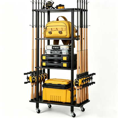 Rolling Storage Rack 3 & 4 Tier Cylindrical Mobile Organizer with Wheels - Freestanding Bathroom Kitchen Bedroom Shelf Tower for Small Spaces, Black & Natural, Space-Saving Vertical Storage Solution
