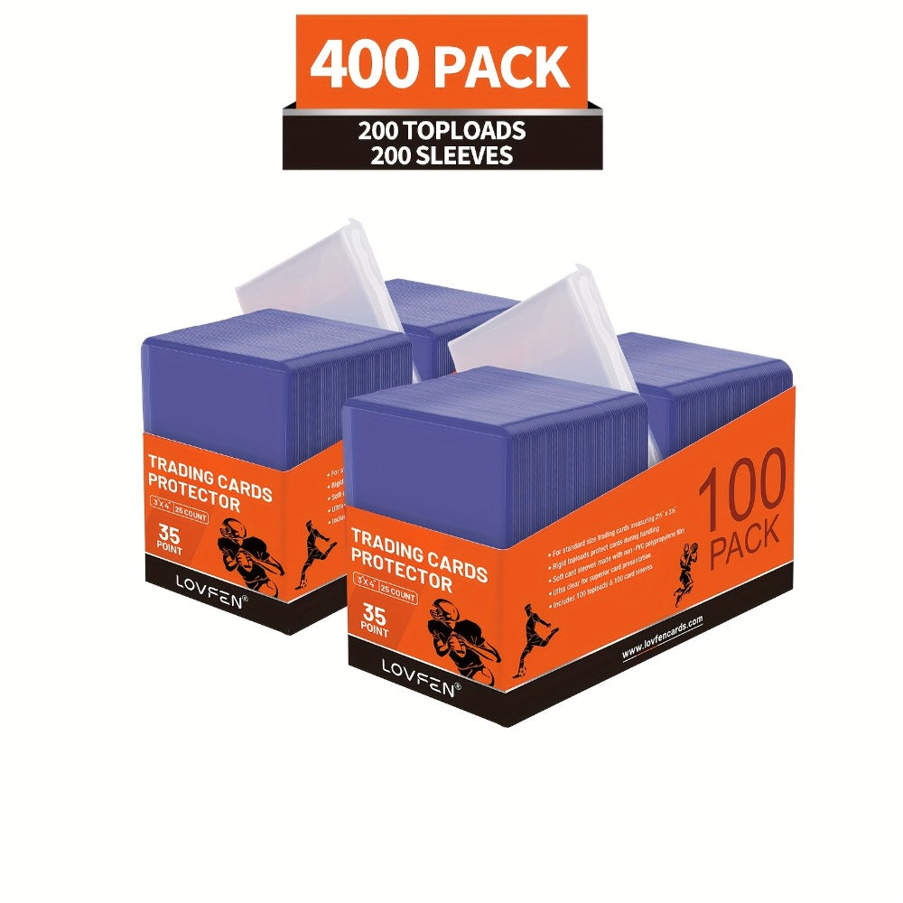 Trading Card Top Loaders and Sleeves 400 Pack, 3x4 Hard Plastic Baseball Card Protectors with Soft Penny Sleeves, Sports Card Holder Set for Pokemon Football Basketball, 200 Toploads 200 Card Sleeves