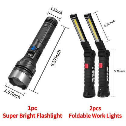 COB LED Work Light Rechargeable - Magnetic Base Portable Flashlight, 1000 Lumen Adjustable Beam, Multi-Pack Hanging Lamp for Garage, Camping, Yard & Emergency Use