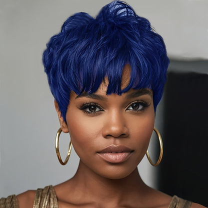 Short Wavy Bob Wig with Bangs Synthetic 6 Colors | Natural Black Burgundy Lavender Auburn Red for Women Daily Wear Party Cosplay Halloween Costume