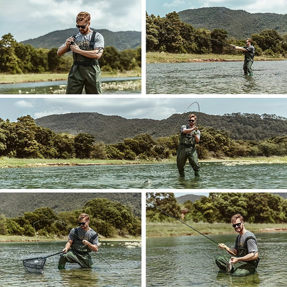 Waterproof Chest Waders for Men & Women with Boot Leg Straps, Adjustable H-Back Suspenders & Anti-Slip PVC Boots for Fly Fishing, Hunting & Farm Work – Sizes US 6.5-13