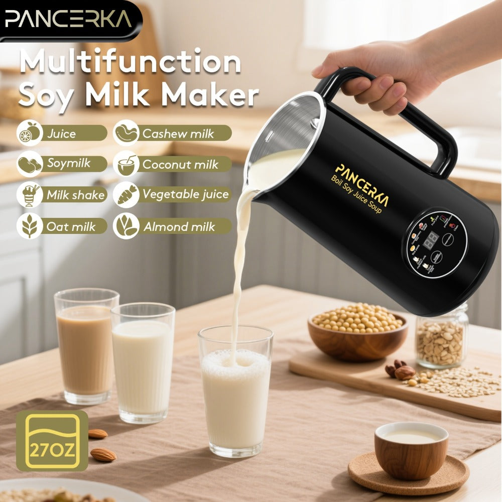 Soy Milk Maker Automatic Nut Milk Machine 27oz - One-Touch Operation, Multi-Functional for Almond, Oat, Soy, Coconut & Plant-Based Dairy-Free Beverages, Easy to Clean, High Capacity, Black