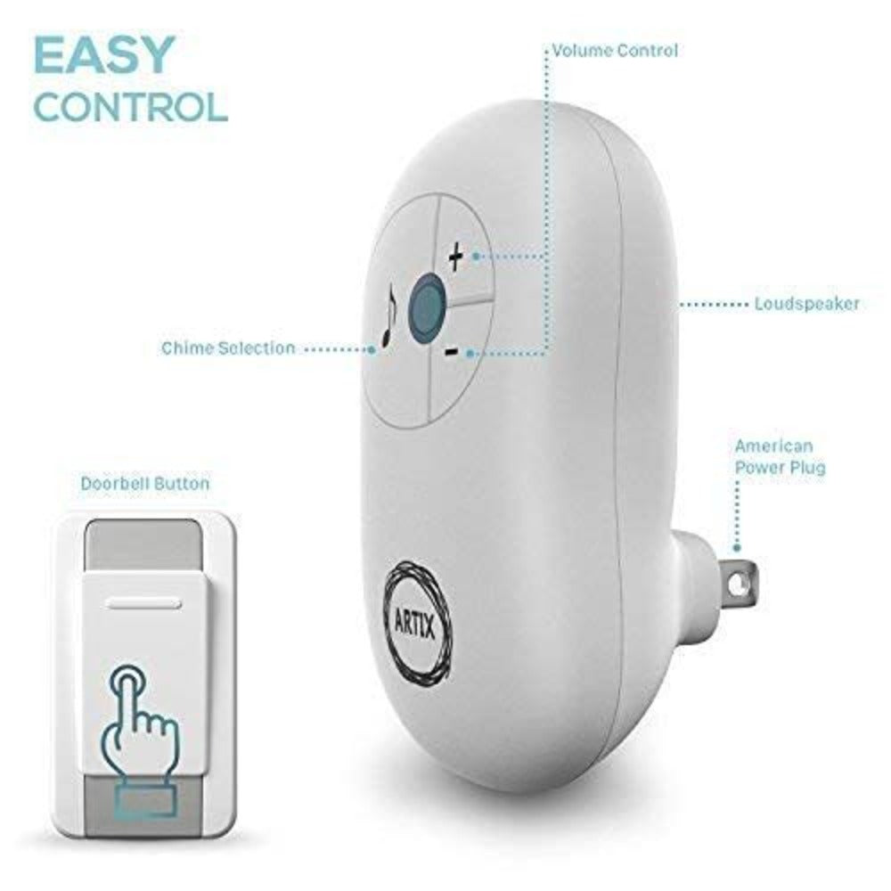 Wireless Doorbell Kit 36 Chimes 100M Range Waterproof – Adjustable Volume 25-110dB, Plug-In Receiver & Push Button Transmitter, No Wiring Easy Install for Home Office Store & Classroom