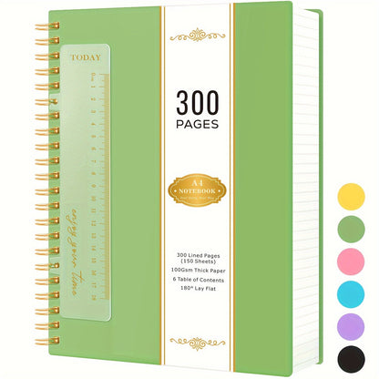 Large Spiral Notebook 300 Pages Hardcover – 8.5x11 A4 College Ruled 100GSM Lined Paper PVC Waterproof Cover for Work School Travel Women Men Purple Pink Blue Black Yellow Green